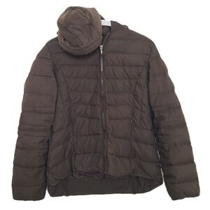 Giordano XL Goose Down Quilted Puffer Coat Zipper Hood Brown Green Warm‎ Winter
